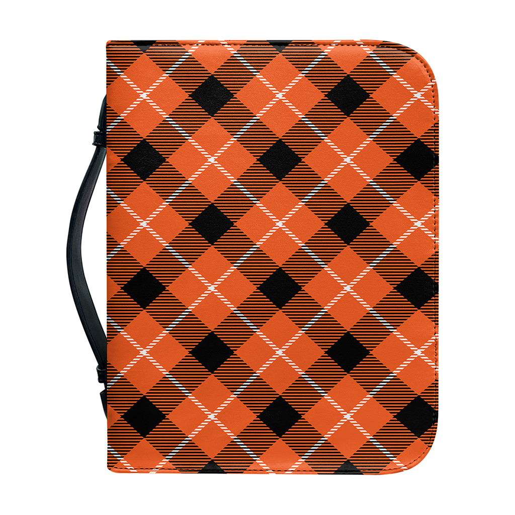 Orange Black And White Plaid Print Leather Bible Cover