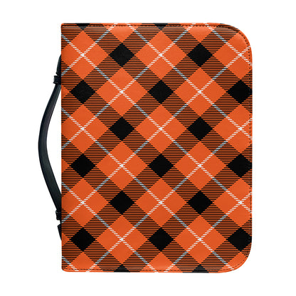 Orange Black And White Plaid Print Leather Bible Cover