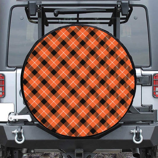 Orange Black And White Plaid Print Leather Spare Tire Cover