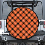 Orange Black And White Plaid Print Leather Spare Tire Cover
