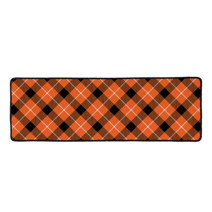 Orange Black And White Plaid Print Long Kitchen Mat