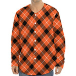 Orange Black And White Plaid Print Long Sleeve Baseball Jersey