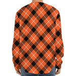 Orange Black And White Plaid Print Long Sleeve Baseball Jersey