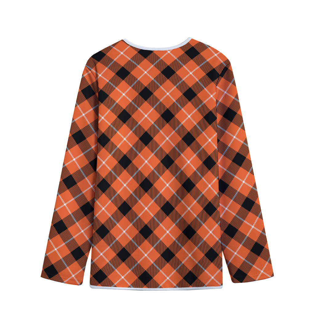 Orange Black And White Plaid Print Long Sleeve Short Coat