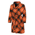 Orange Black And White Plaid Print Men's Bathrobe