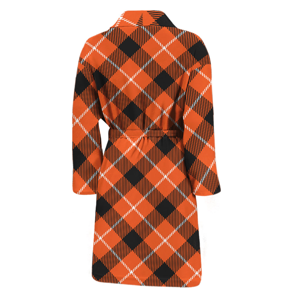 Orange Black And White Plaid Print Men's Bathrobe
