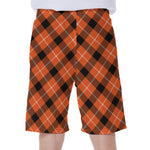 Orange Black And White Plaid Print Men's Beach Shorts