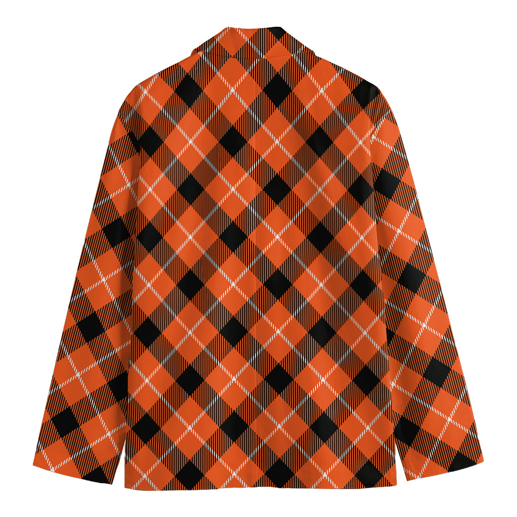 Orange Black And White Plaid Print Men's Blazer