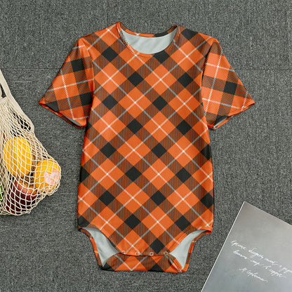 Orange Black And White Plaid Print Men's Bodysuit