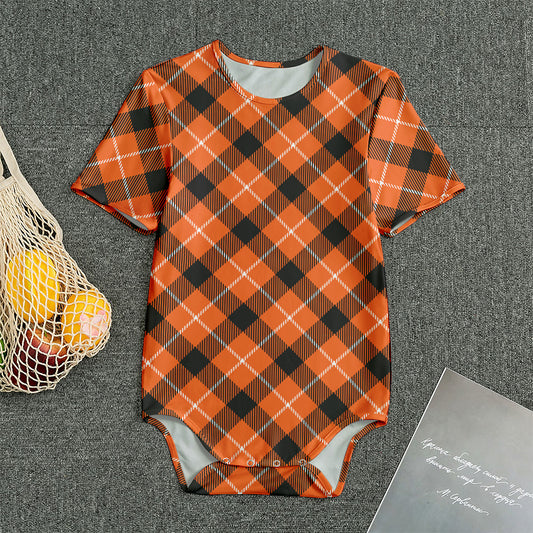Orange Black And White Plaid Print Men's Bodysuit