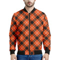 Orange Black And White Plaid Print Men's Bomber Jacket