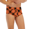 Orange Black And White Plaid Print Men's Briefs