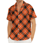 Orange Black And White Plaid Print Men's Deep V-Neck Shirt