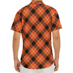Orange Black And White Plaid Print Men's Deep V-Neck Shirt