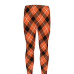 Orange Black And White Plaid Print Men's leggings