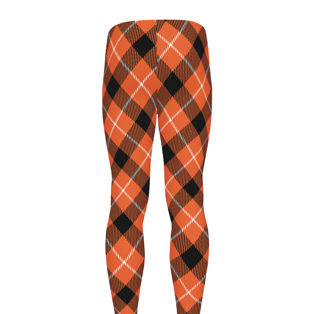 Orange Black And White Plaid Print Men's leggings