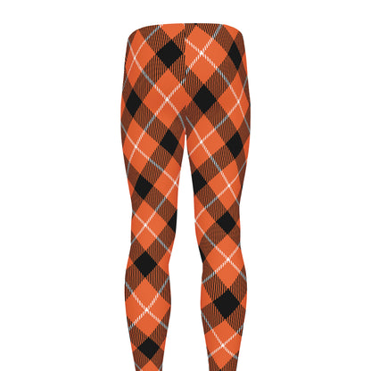 Orange Black And White Plaid Print Men's leggings