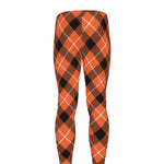 Orange Black And White Plaid Print Men's leggings