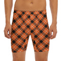 Orange Black And White Plaid Print Men's Long Boxer Briefs