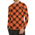 Orange Black And White Plaid Print Men's Long Sleeve Rash Guard