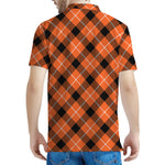 Orange Black And White Plaid Print Men's Polo Shirt