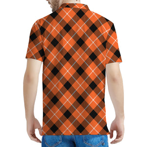 Orange Black And White Plaid Print Men's Polo Shirt