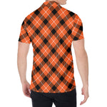 Orange Black And White Plaid Print Men's Shirt