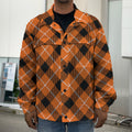 Orange Black And White Plaid Print Men's Shirt Jacket