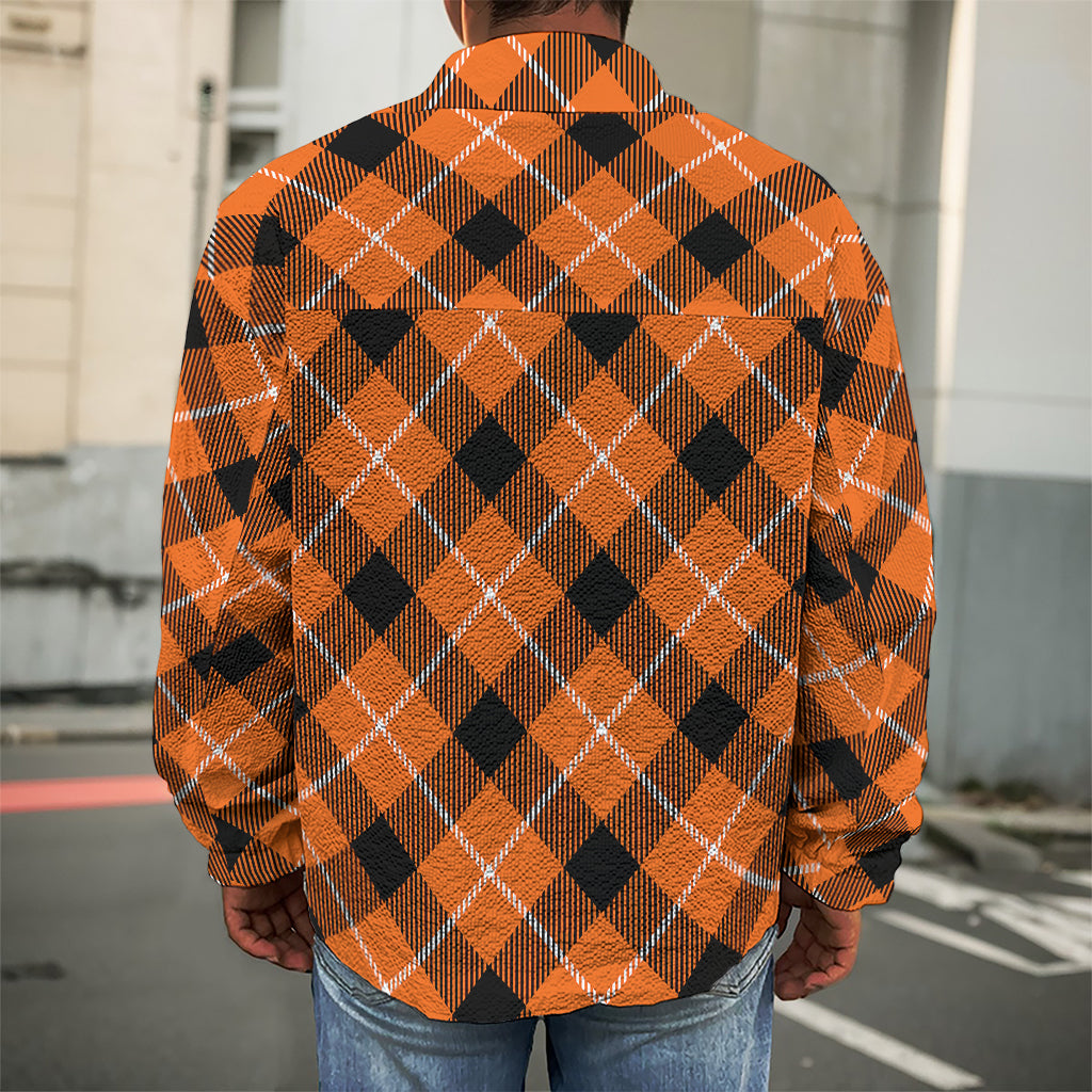 Orange Black And White Plaid Print Men's Shirt Jacket