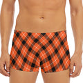 Orange Black And White Plaid Print Men's Short Boxer Briefs