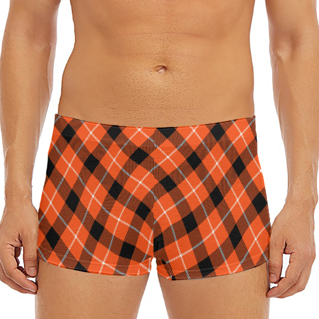Orange Black And White Plaid Print Men's Short Boxer Briefs