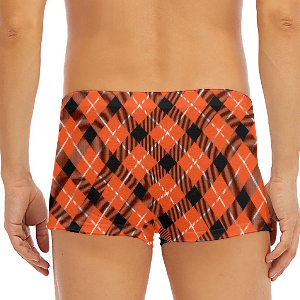 Orange Black And White Plaid Print Men's Short Boxer Briefs
