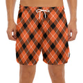 Orange Black And White Plaid Print Men's Split Running Shorts