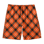 Orange Black And White Plaid Print Men's Swim Trunks