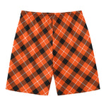 Orange Black And White Plaid Print Men's Swim Trunks