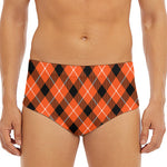 Orange Black And White Plaid Print Men's Triangle Swim Briefs