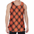 Orange Black And White Plaid Print Men's Velvet Tank Top