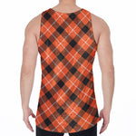 Orange Black And White Plaid Print Men's Velvet Tank Top