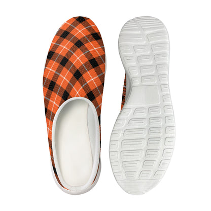 Orange Black And White Plaid Print Mesh Casual Shoes