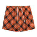 Orange Black And White Plaid Print Mesh Shorts