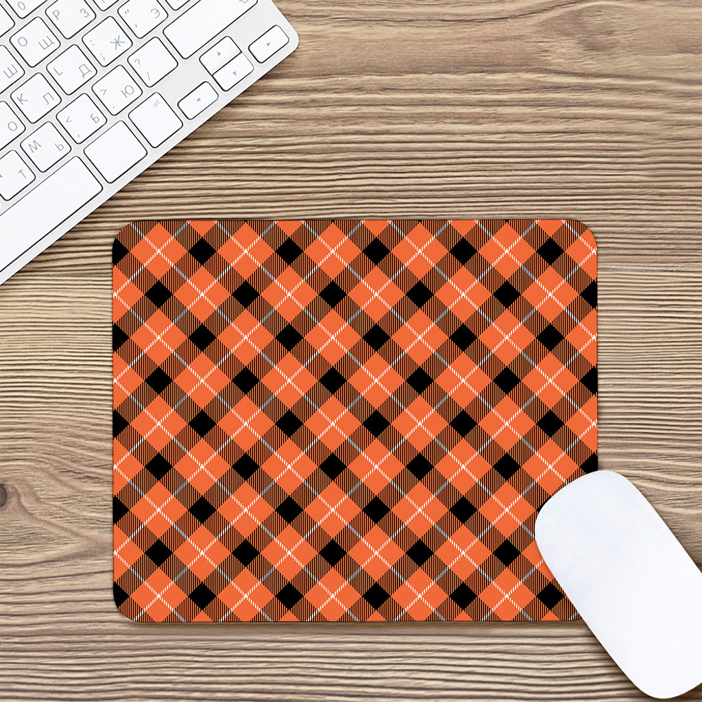 Orange Black And White Plaid Print Mouse Pad