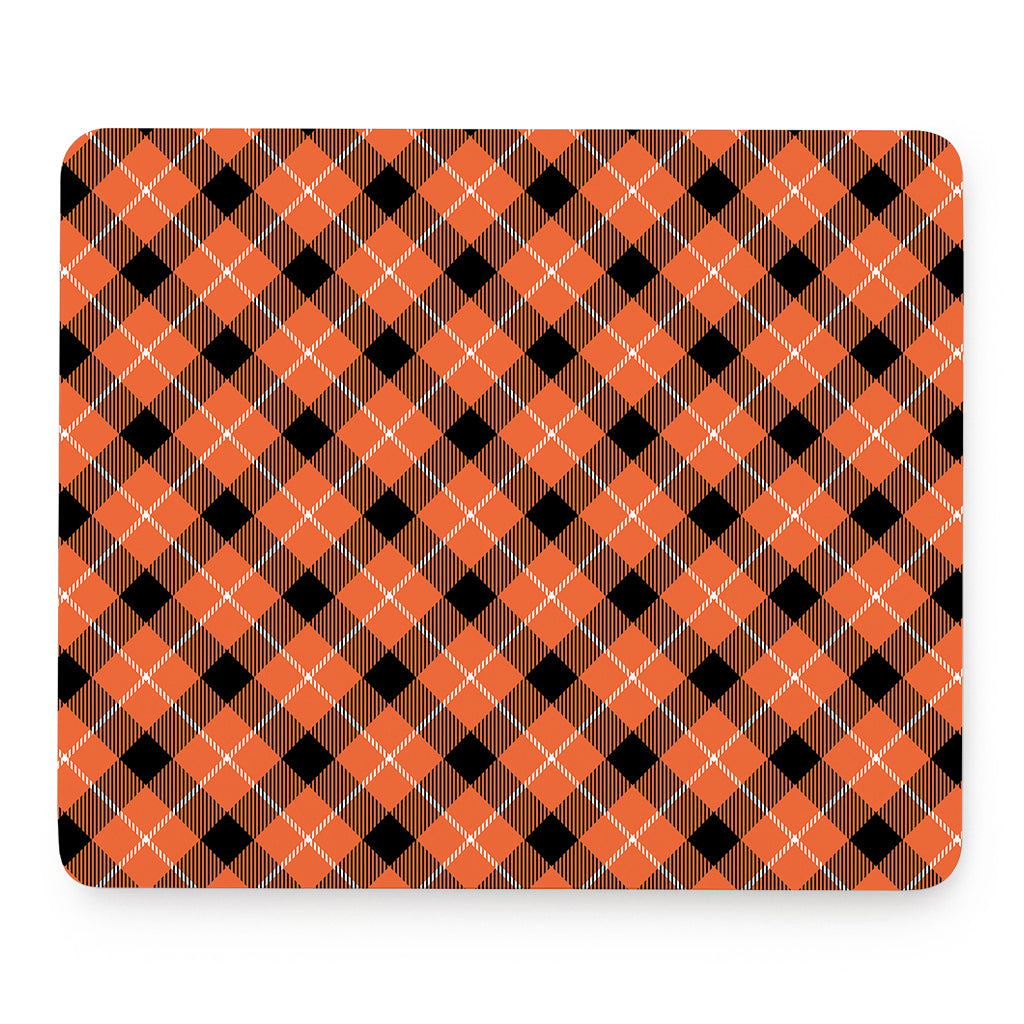 Orange Black And White Plaid Print Mouse Pad