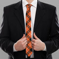 Orange Black And White Plaid Print Necktie
