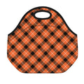 Orange Black And White Plaid Print Neoprene Lunch Bag
