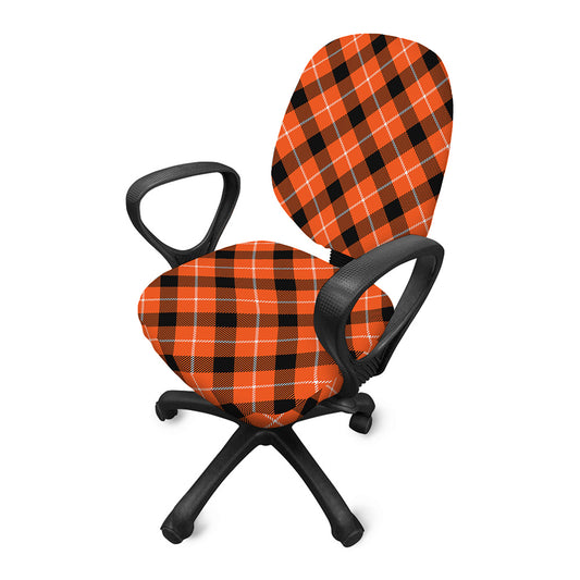 Orange Black And White Plaid Print Office Chair Cover