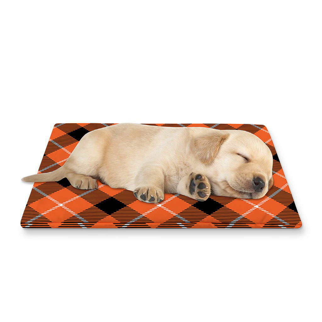 Orange Black And White Plaid Print Pet Cooling Mat Cover