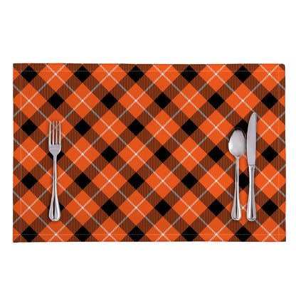 Orange Black And White Plaid Print Placemat