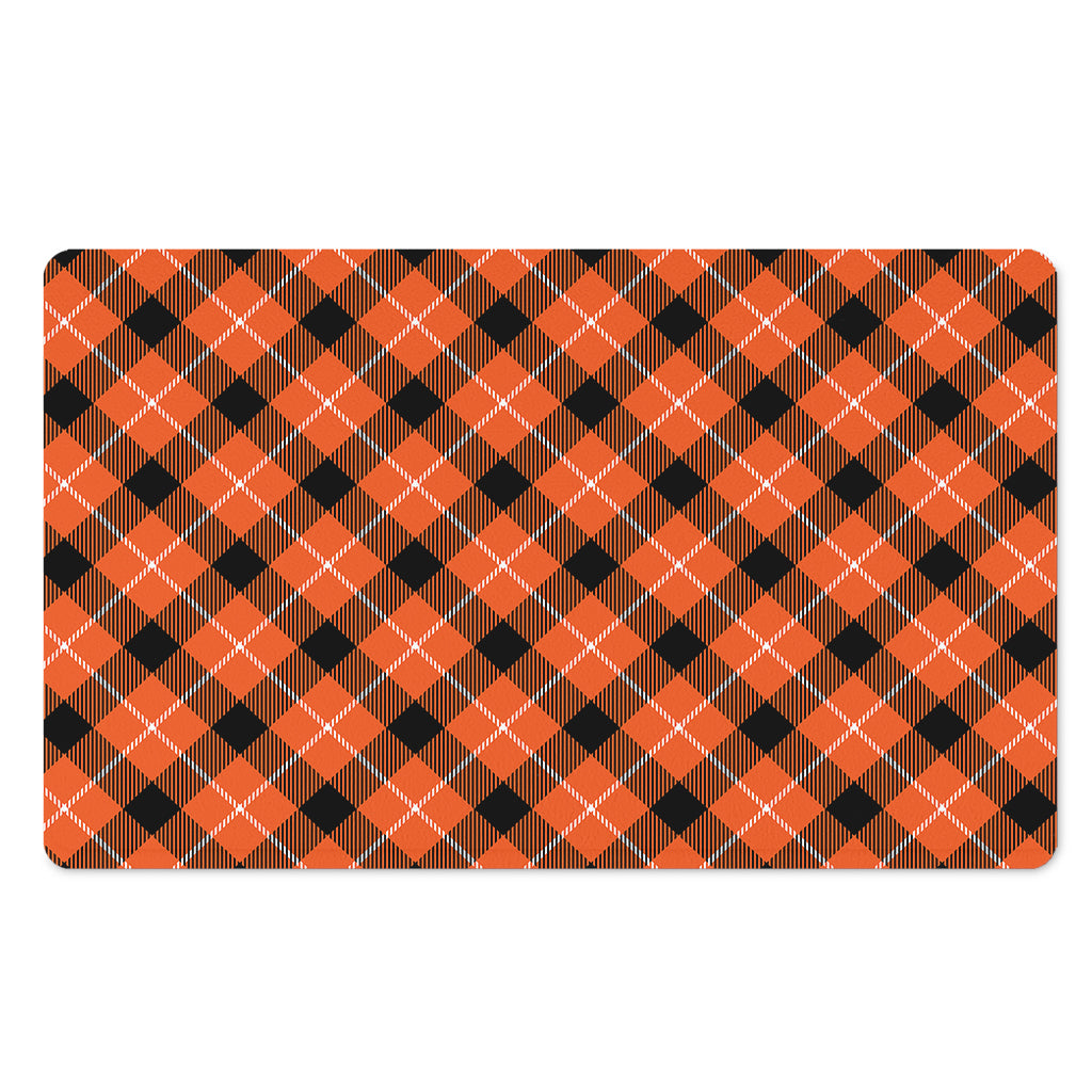 Orange Black And White Plaid Print Polyester Doormat