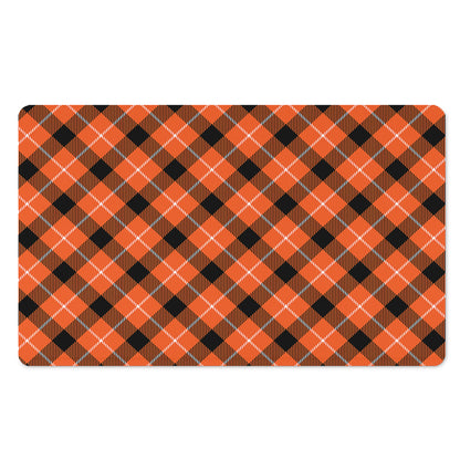 Orange Black And White Plaid Print Polyester Doormat