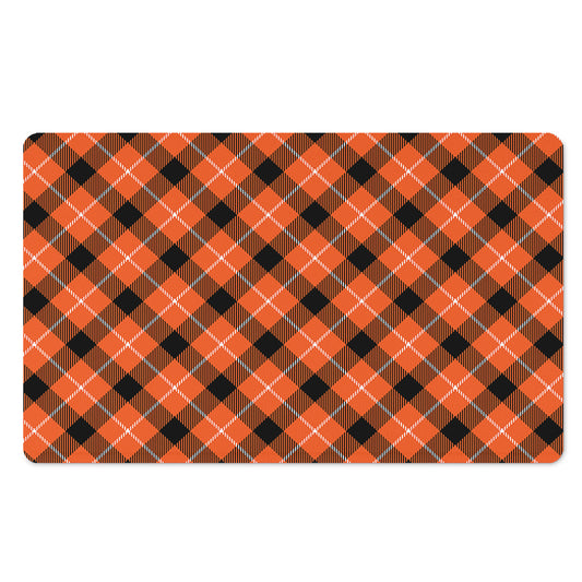 Orange Black And White Plaid Print Polyester Doormat